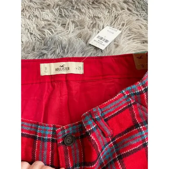 NWT Hollister Womens Shorts Size 9 Red Plaid Zipper Button Closure Summer - Picture 3 of 5